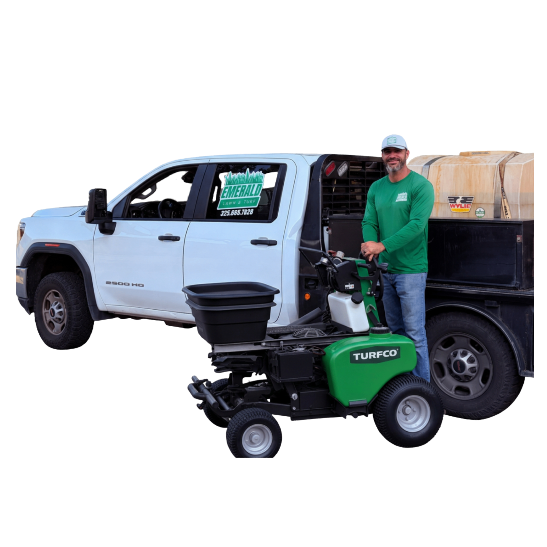 Mike with the Emerald Lawn & Turf truck and equipment